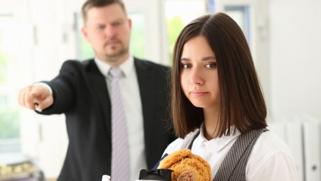 An employer firiing a person,  representing wrongful dismissal practices.