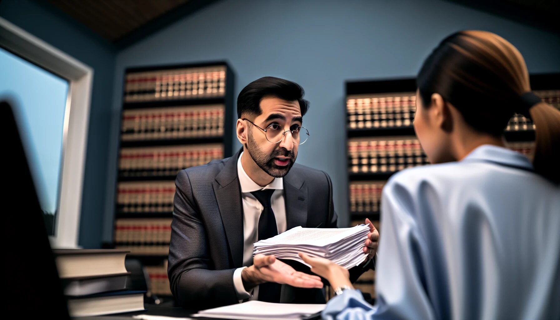 A Catastrophic Injury Lawyer discussing a case with a client