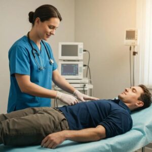 Patient receiving treatment for orthopaedic injury in a clinical setting