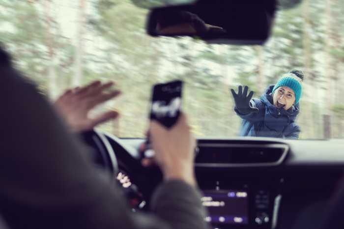 Distracted driver almost hit a pedestrian