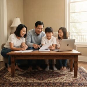 Family discussing lifetime expenses in personal injury claims in a cozy living room