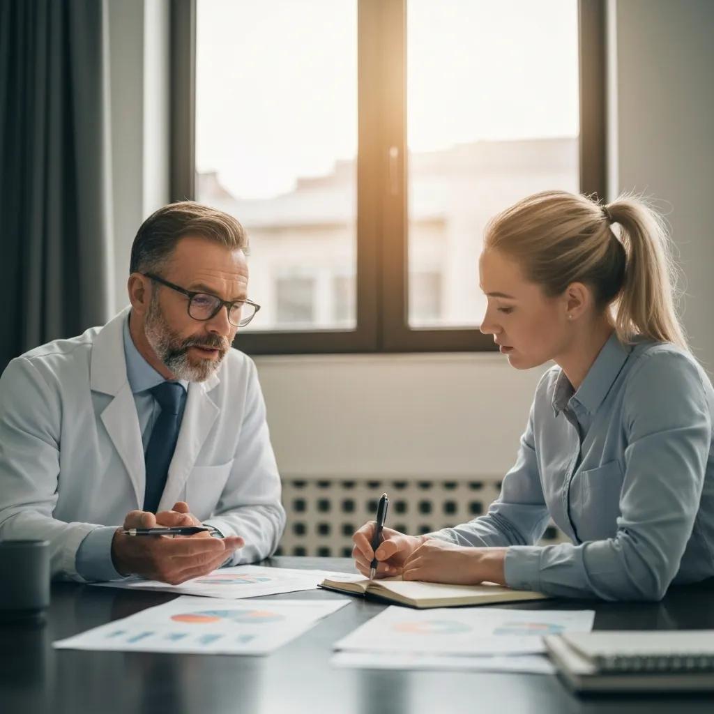 Medical expert and life care planner collaborating on future medical lifetime expenses