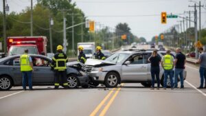 Car accident scene in Ontario highlighting the need for legal guidance after an incident with an uninsured driver