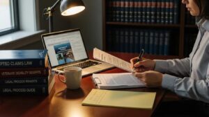 Individual preparing documents for PTSD compensation claim process