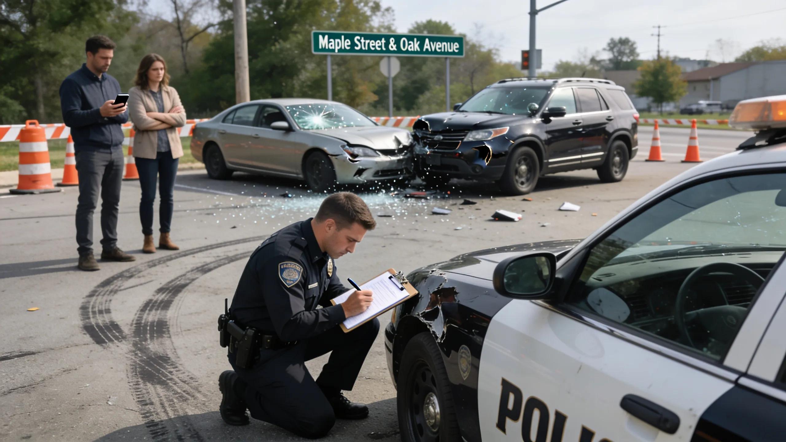 Police officer documenting an accident scene to support car accident claims