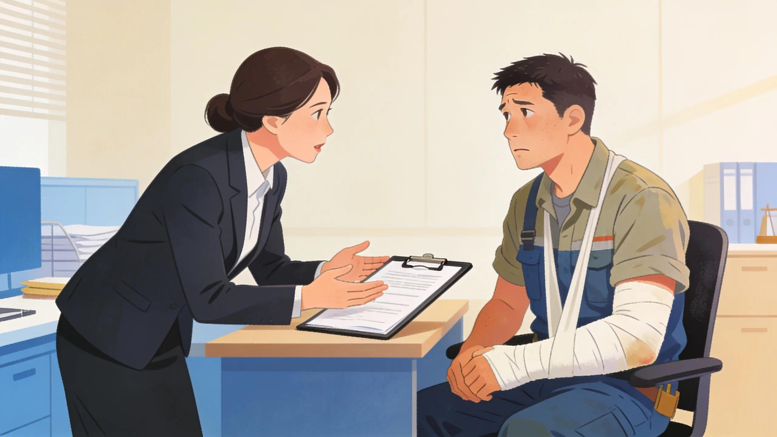 Legal advisor assisting a worker with a workplace injury claim