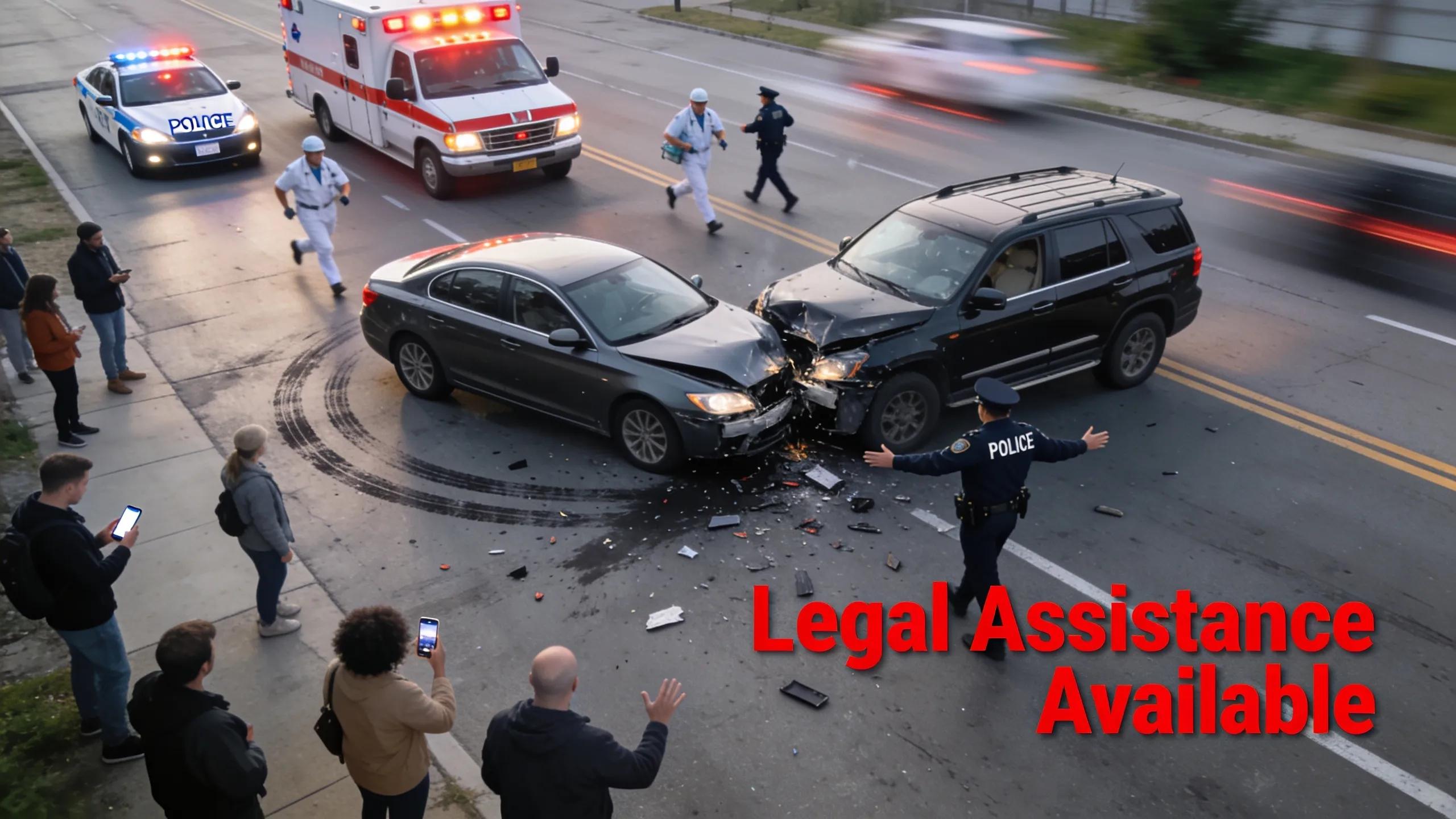 Car accident scene emphasizing the necessity for legal representation
