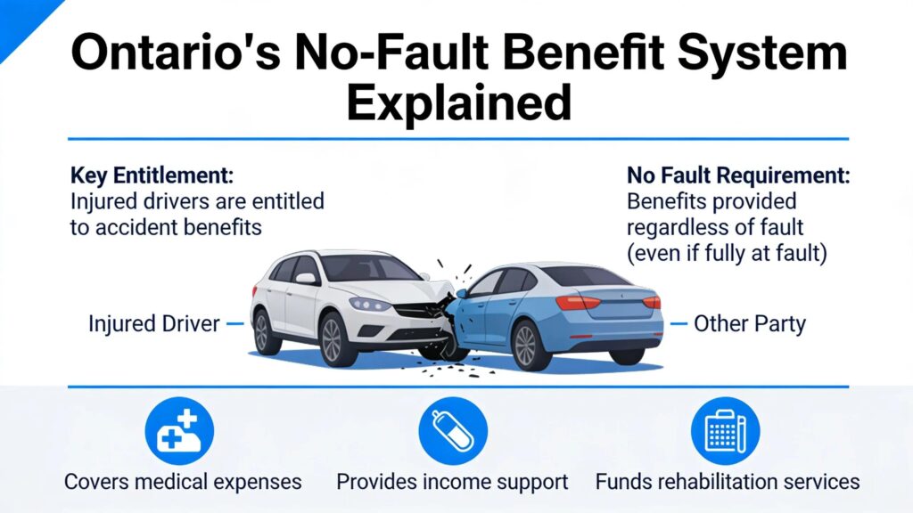Ontario's no-fault benefit system entitles injured drivers to accident benefits even if they are fully