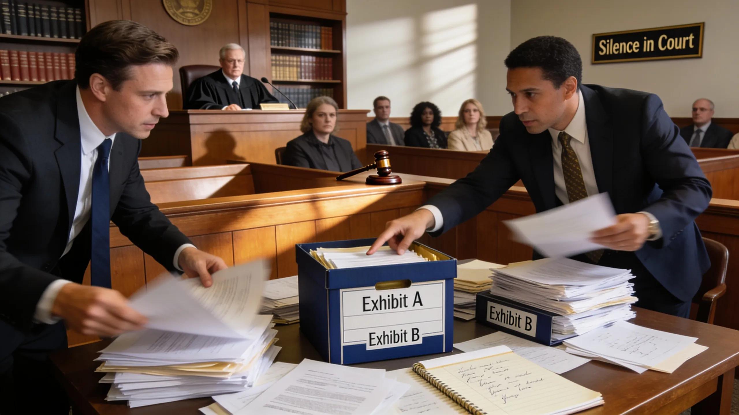 Personal Injury Litigation Step-by-Step Roadmap 2 Lawyers preparing their cases in a courtroom environment during trial preparation